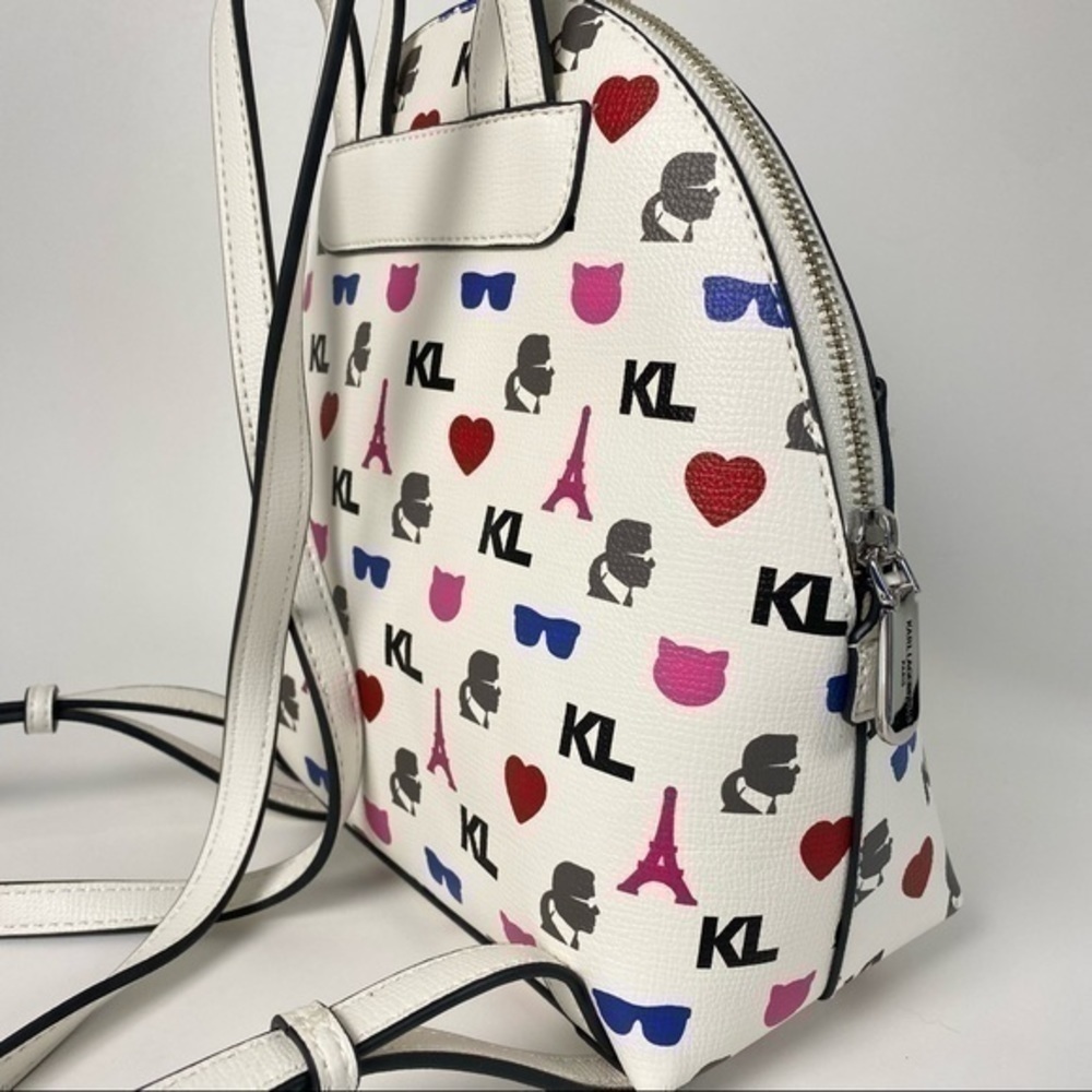 Karl Lagerfeld Backpack Bag Paris Maybelle White Signature Eiffel Tower Print - Picture 5 of 13